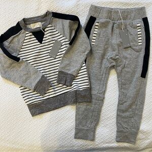 NWT Kids' Gray and Black Striped sweatshirt and joggers sweat Set